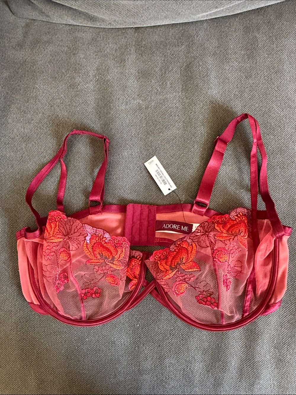 Adore Me Fuchsia and Coral Floral Embroidered Underwire Bra. 40G
